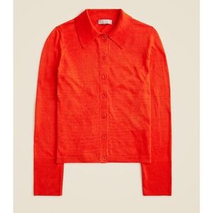 J. Crew Orange Button Up Collared Cardigan Sweater Lightweight Linen Womens Sm